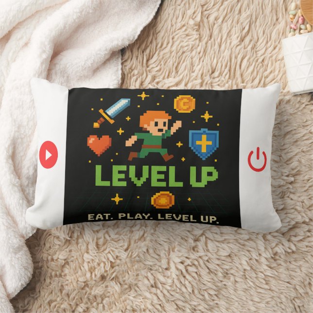 Level Up Gamer Kuddcover – Pixel Retro Dekor Lumbarkudde (Filt)