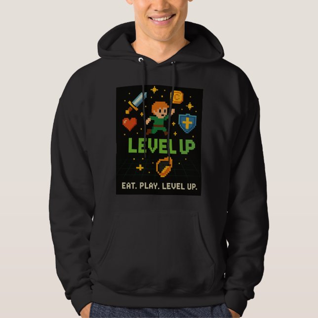 Level Up Gamer Men’s Hoodie – Retro Pixel Style (Framsida)