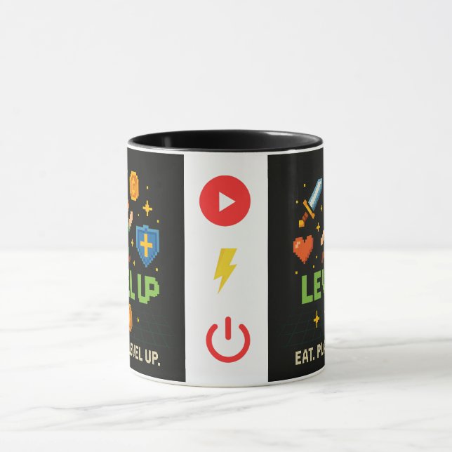 Level Up Gamer Mug – Retro Pixel Gaming Cup Mugg (Center)