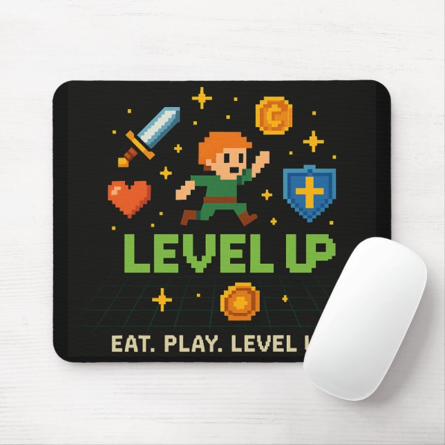 Level Up Gamer Musmatta – Retro Pixel Stil (Med mus)