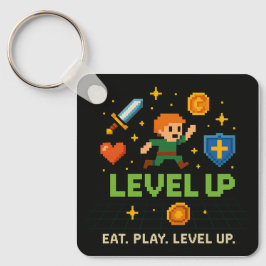 Level Up Gamer Nyckelring – Pixel Retro Stil