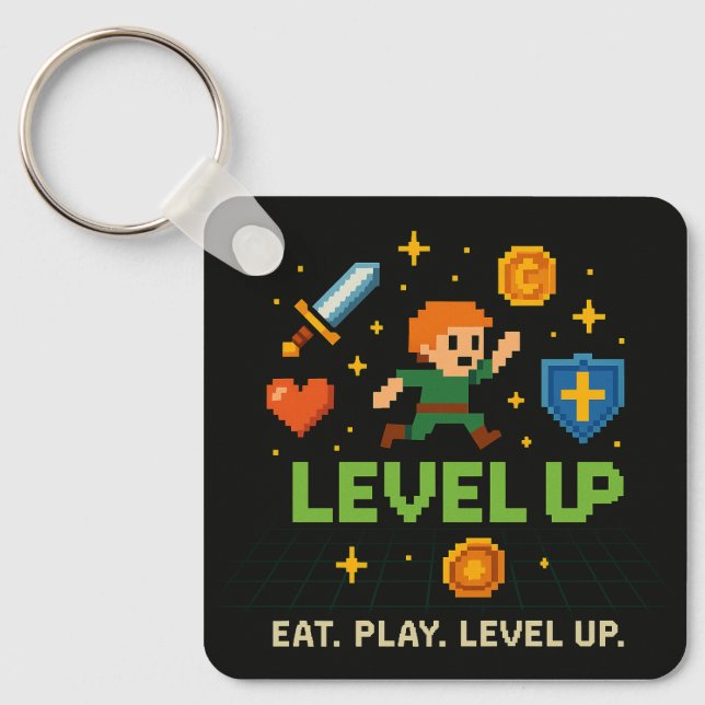 Level Up Gamer Nyckelring – Pixel Retro Stil (Framsida)