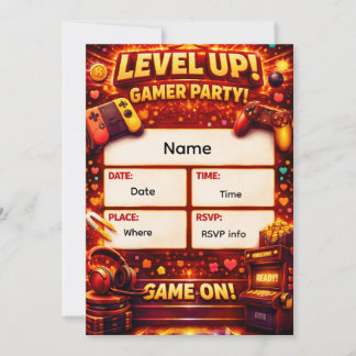 Level Up Gamer Party Inbjudan 