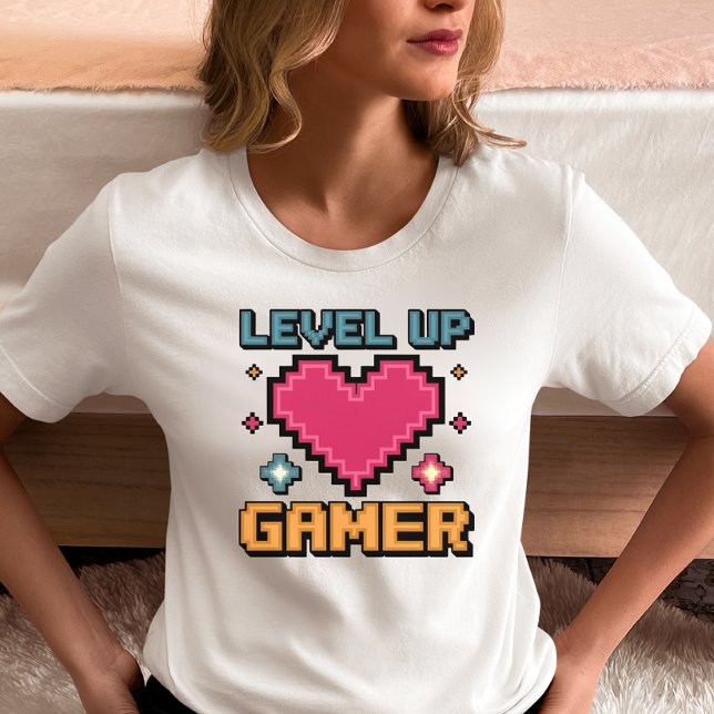 Level Up Gamer Pixel Heart T Shirt (Skapare uppladdad)