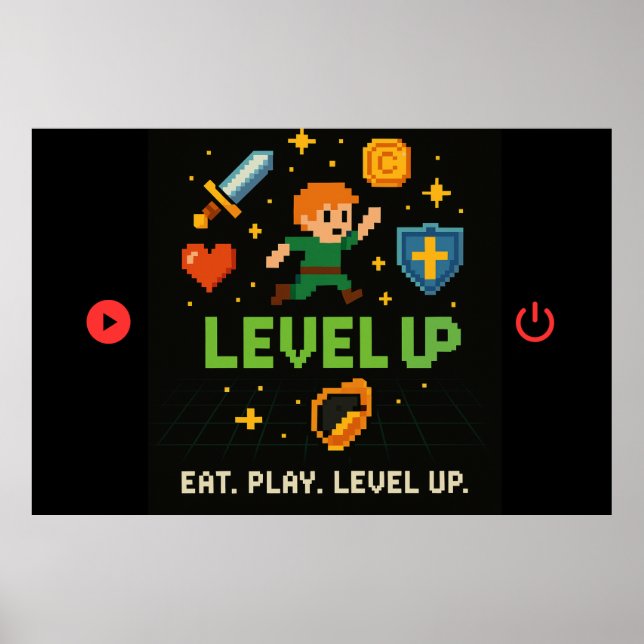 Level Up Gamer Poster – Pixel Retro 8-Bit Art (Framsidan)