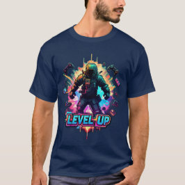 LEVEL UP Gamer T-Shirt Neon Arcade Glitch Retro