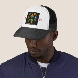 Level Up Gamer Trucker Hat – Pixel Retro Style Keps