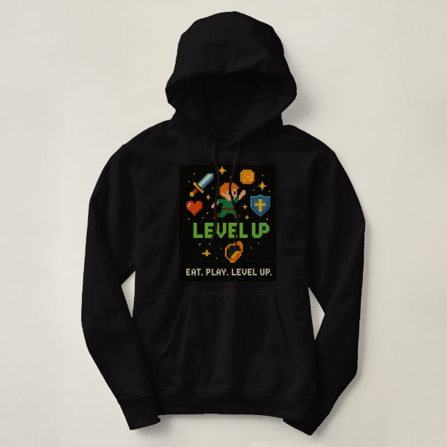 Level Up Gamer Women’s Hoodie – Retro Pixel Style T Shirt (Design framsida)
