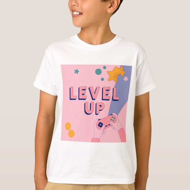 "Level Up" Gaming Illustration with Controller T Shirt (Framsida)