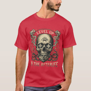 Level Up I Efterlivet - Retro Spelande Dödskalle T Shirt