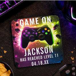 Level Up! Neon Födelsedagsfest för TV-spel Fyrkantigt Klistermärke
