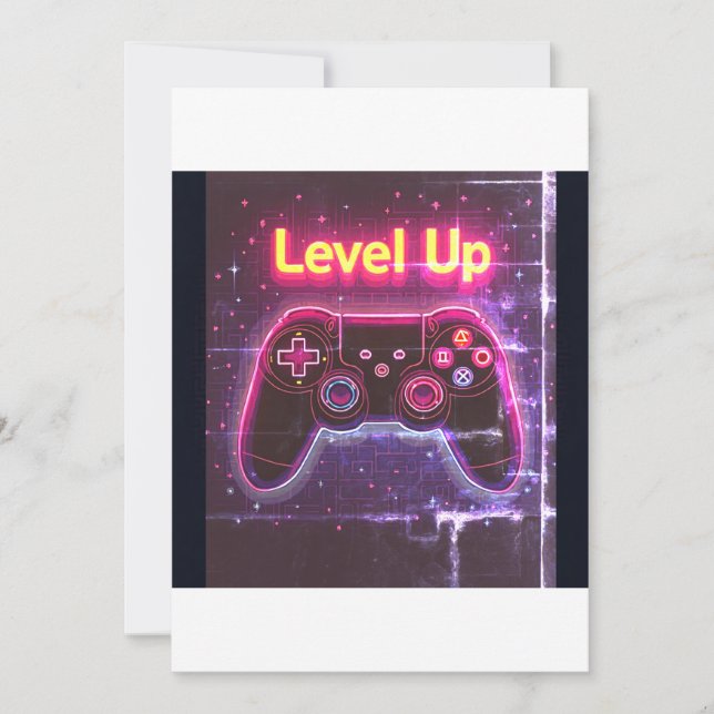 Level Up Neon Gamer Kontroll – Retro Pixel Art T Inbjudningar (Framsida)