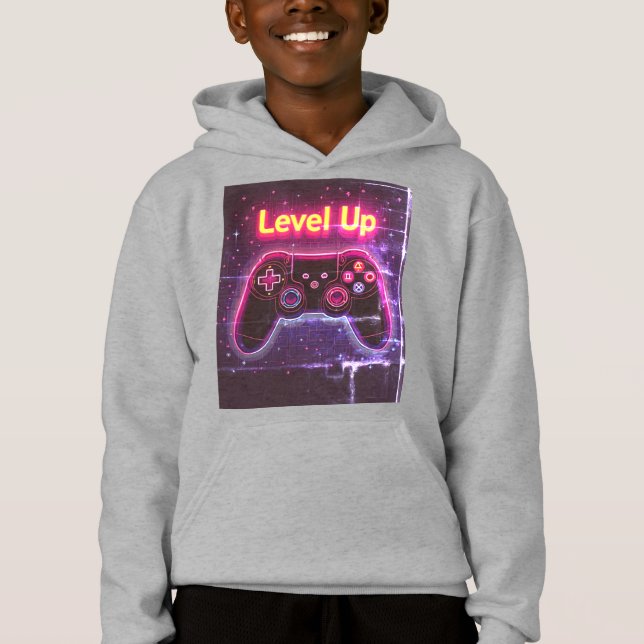 Level Up Neon Gamer Kontroll – Retro Pixel Art T Shirt (Framsida)