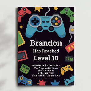Level Up Pojkarnas Gamer 10-års födelsedagsfest Inbjudningar
