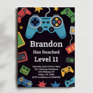 Level Up Pojkarnas Gamer 11-års födelsedagsfest Inbjudningar