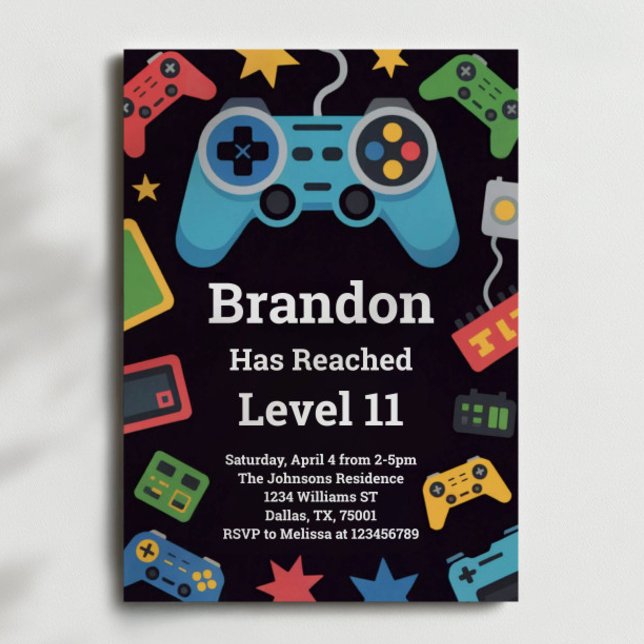 Level Up Pojkarnas Gamer 11-års födelsedagsfest Inbjudningar (Skapare uppladdad)