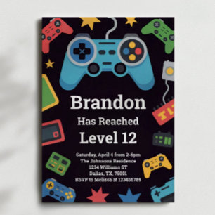 Level Up Pojkarnas Gamer 12-årsfest Inbjudningar