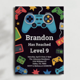 Level Up Pojkarnas Gamer 9-års Födelsedagsfest Inbjudningar