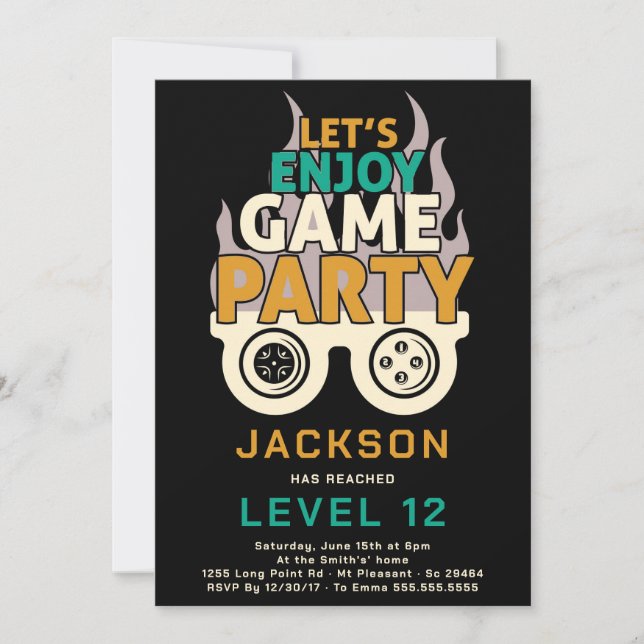 Level Up TV-Spel Födelsedagsfest Inbjudningar (Framsida)