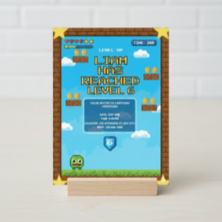Level Up Video Game Birthday Party Invitation Inbjudningar