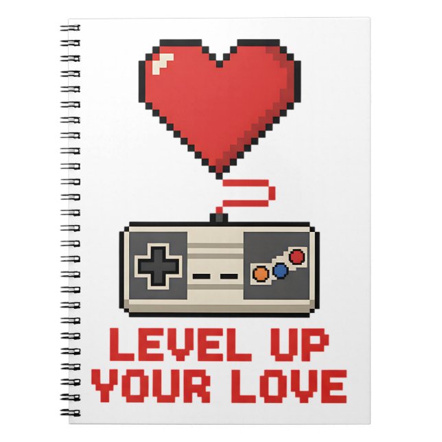 Level Up Your Love, Retro Pixel Gaming Design Anteckningsbok (Framsidan)