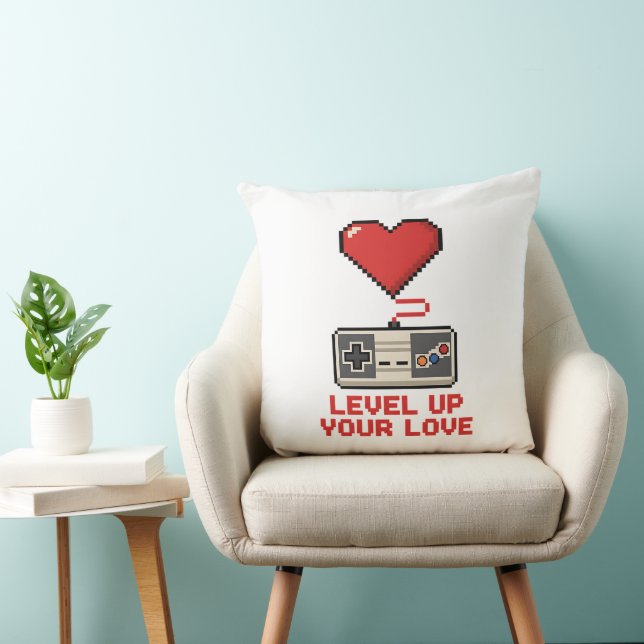Level Up Your Love, Retro Pixel Gaming Design Kudde (Stol)