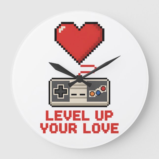 Level Up Your Love, Retro Pixel Gaming Design Stor Klocka (Framsida)