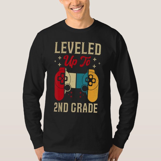 Leveled Up To 2nd Grade Gamer Back To School First T Shirt (Framsida)