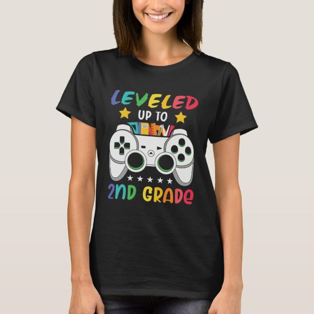 Leveled Up To 2nd Grade  Gaming 1st Grade Graduati T Shirt (Framsida)