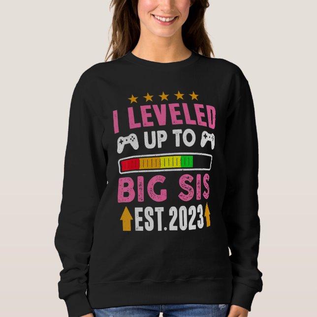 Leveled Up To Big Sister 2023  Promoted To Big Sis T Shirt (Framsida)