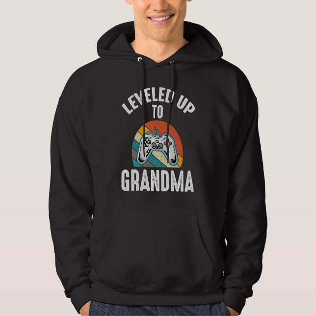 Leveled Up to Grandma Baby Reveal Promoted to Gran Hoodie (Framsida)