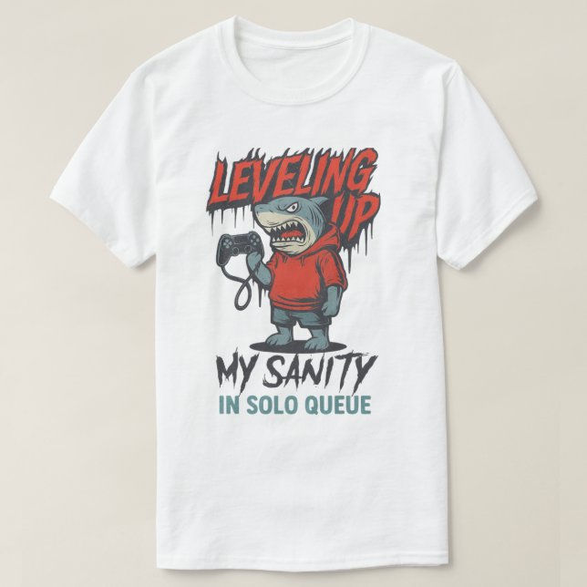 Leveling Up My Sanity Shark Gamer T Shirt (Design framsida)