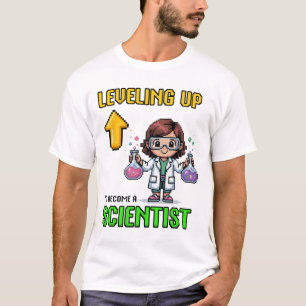 Leveling Up Scientist Ck Till Skolan Rolig Gamer T Shirt