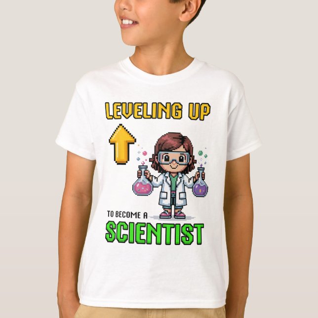 Leveling Up Scientist Ck To School Funny Gamer Gir T Shirt (Framsida)
