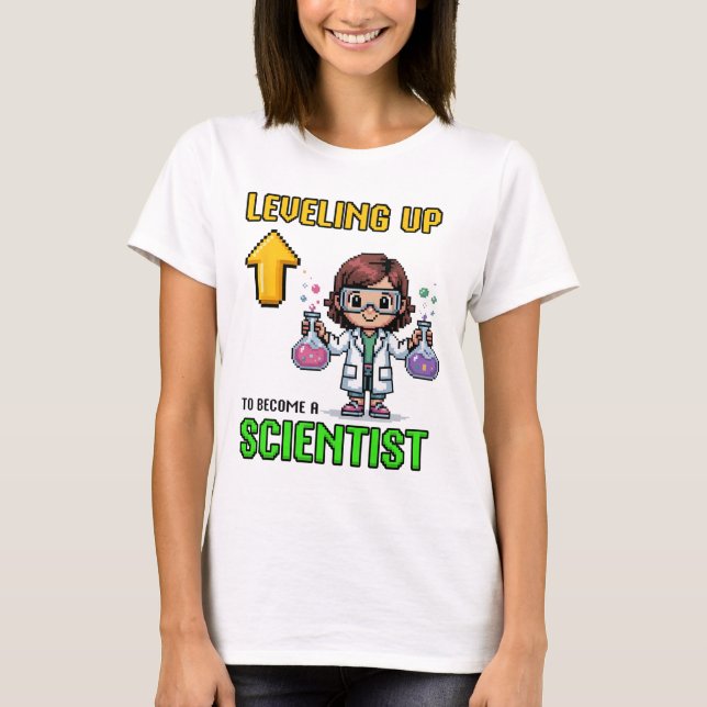 Leveling Up Scientist Ck To School Funny Gamer Gir T Shirt (Framsida)