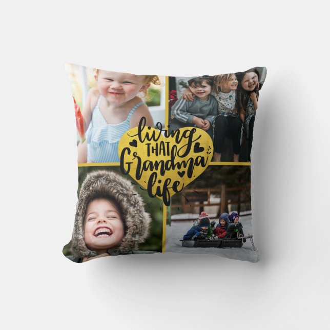 Lever Det Livet Som Mormor Foto Collage Meddelande Kudde (Framsida)