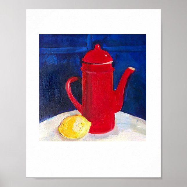 lever fortfarande med rödkaffekanna och citron poster (Framsidan)