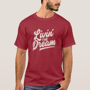 Lever Liv Drömmen Krämvit Retro Skript Design T Shirt