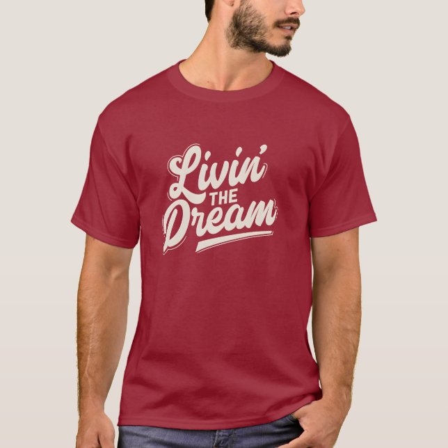 Lever Liv Drömmen Krämvit Retro Skript Design T Shirt (Framsida)