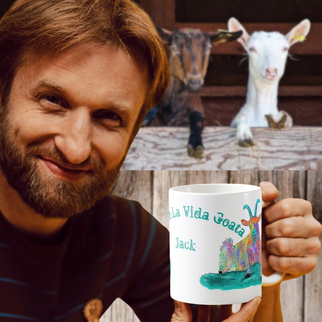 Lever Livet Geten Rolig Skrikande Get Design Kaffemugg (Funny screaming goat quote livin la Vida goata colour farm animal art custom name coffee mug)