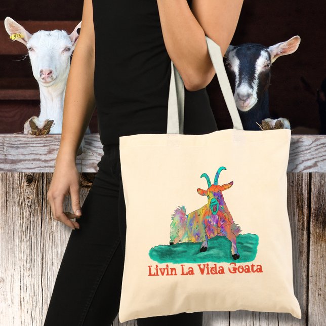 Lever Livet Geten Rolig Skrikande Get Design Tygkasse (Funny screaming goat quote colorful farm animal art tote bag for animal lovers )