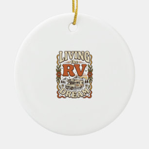 Lever livet i husvagn dröm vintage camping t-shirt julgransprydnad keramik