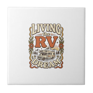 Lever livet som Resevagnsdröm - Vintage Camping T- Kakelplatta