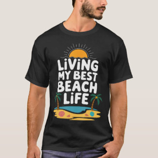 Lever Min Bästa Strandliv Kul Retro Solnedgång Som T Shirt
