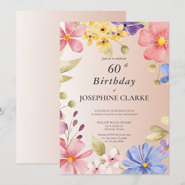 Lever och gallvägar Blommigt Utandning 60: e Födel Inbjudningar (Fram/baksida)