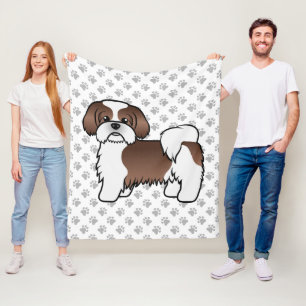 Lever Och Vit Shih Tzu Söt Tecknad Hund Fleecefilt