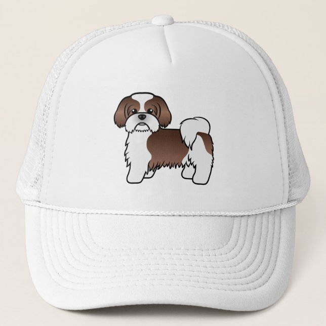 Lever Och Vit Shih Tzu Söt Tecknad Hund Keps (Framsida)