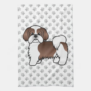 Lever Och Vit Shih Tzu Söt Tecknad Hund Kökshandduk