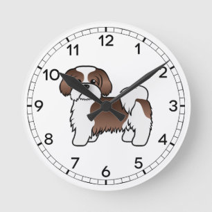 Lever Och Vit Shih Tzu Söt Tecknad Hund Rund Klocka