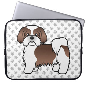 Lever Och Vit Shih Tzu Tecknad Hund Illustration Laptop Fodral